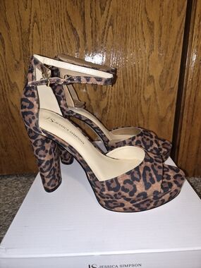 Jessica Simpson Leopard-Print Ankle-Strap Platform Heels - Tan and Black